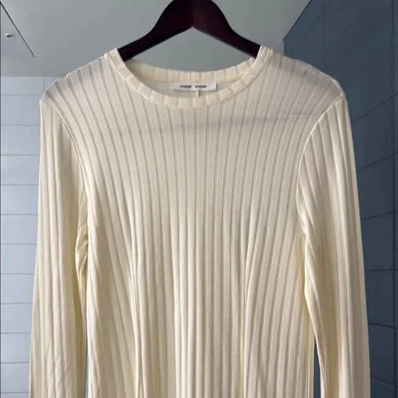 Samsoe Samsoe Jenari Ribbed Knit Eggnog Long Sleeve Sheath Dress Size Large - Picture 4 of 15